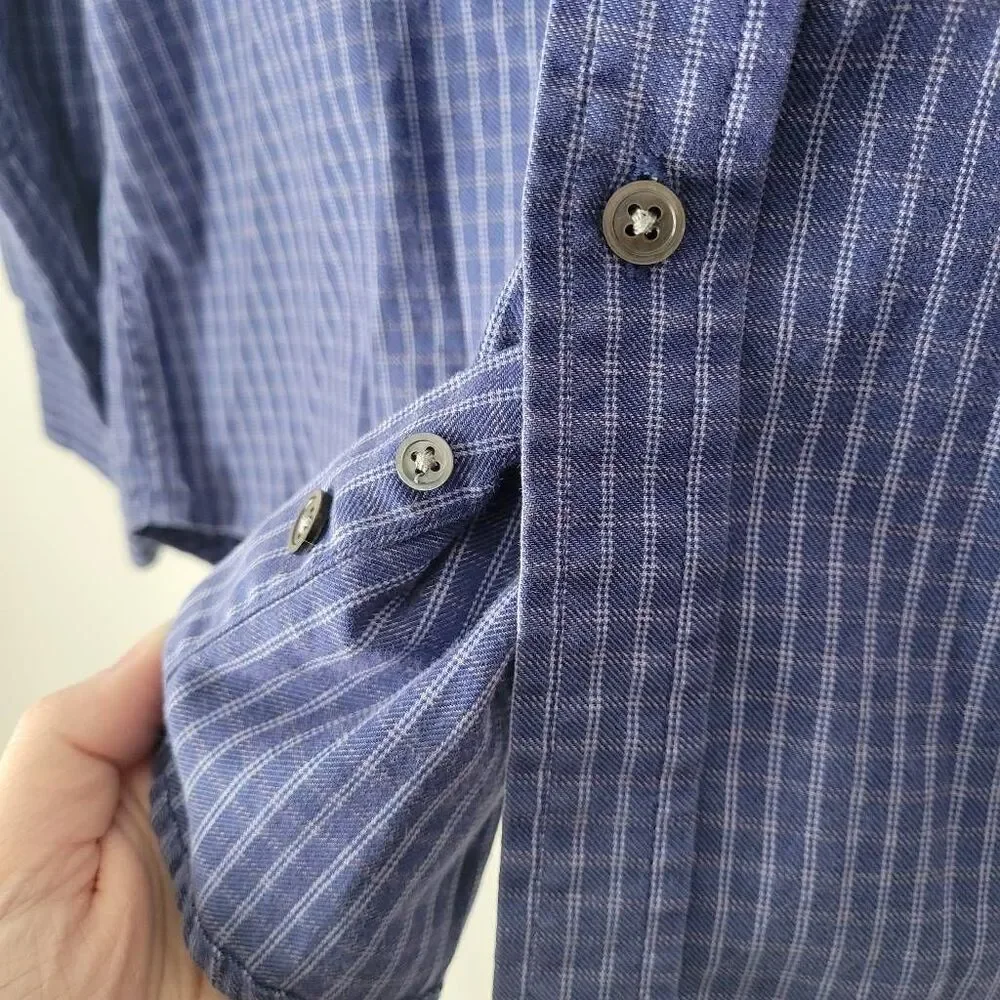 Banana Republic Blue Plaid Button Down Shirt Men’s Large 100% Cotton
